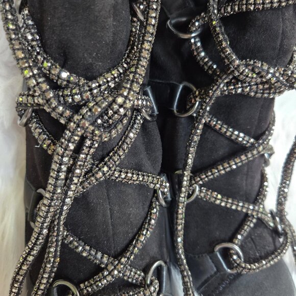 STEVE MADDEN Seductive Strappy Rhinestone Lace-Up Dress Leather Booties Size 7 - Picture 11 of 16